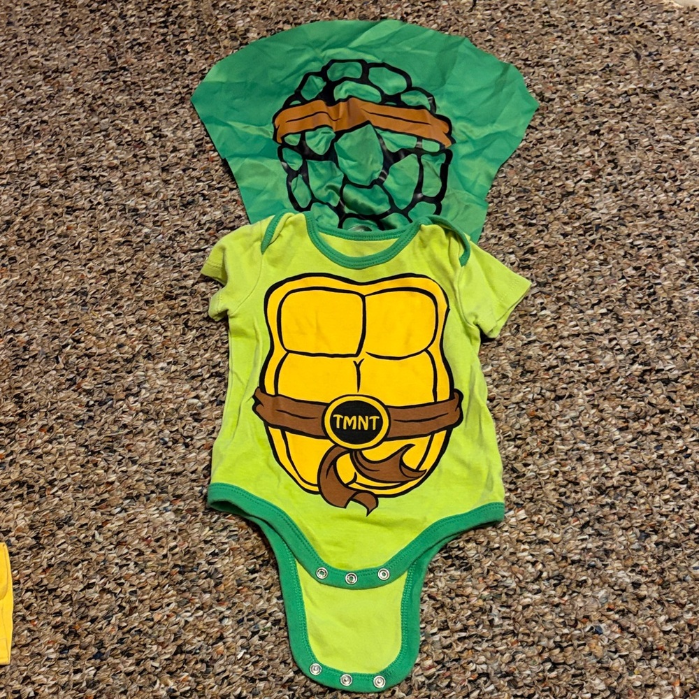 Nickelodeon Lime, Yellow & Green Trim Infant Onesie w turtle shell Velcro cape